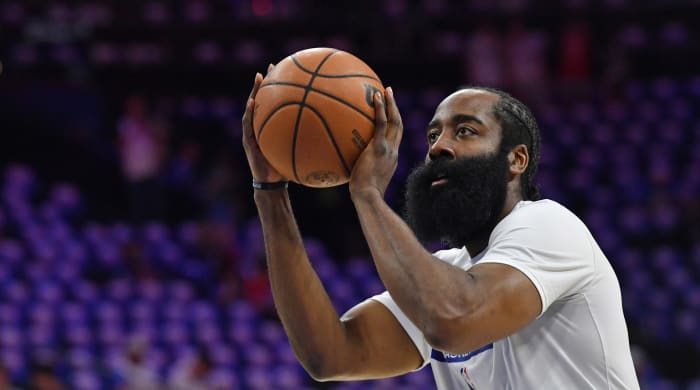 James Harden warming up.